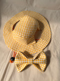 Classic yellow gingham bucket hat and bow tie for dogs
